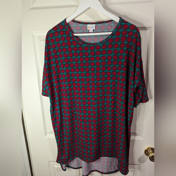 LuLaRoe Tops - Lularoe green and red shirt size medium poly spandex oversized